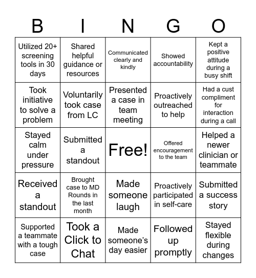 Team Bingo Card