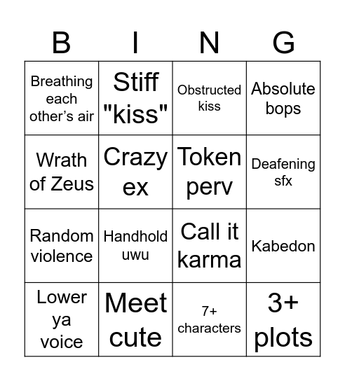 Asian Drama Bingo Card