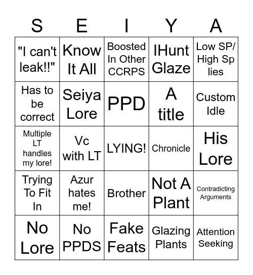 IA Seiya Board Bingo Card
