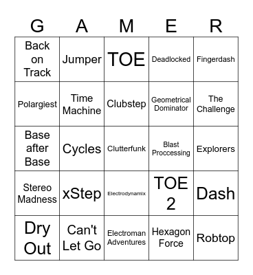 Geometry Dash Bingo Card