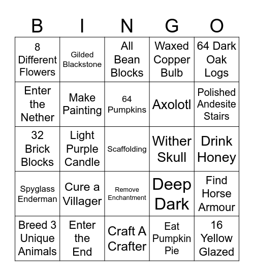 MINECRAFT BINGO 20.0 Bingo Card