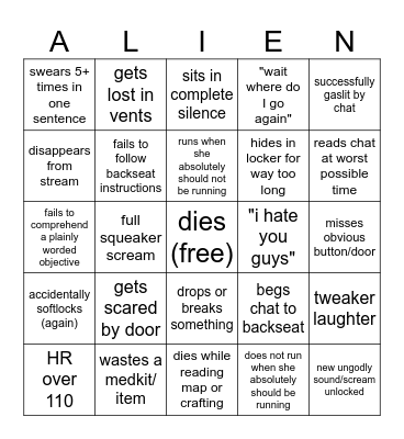 TOOTERCAT ALIEN ISOLATION Bingo Card