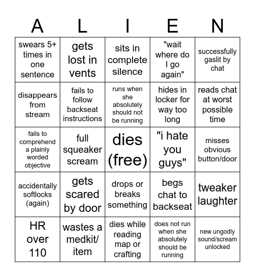 TOOTERCAT ALIEN ISOLATION Bingo Card