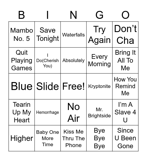 Class of 2000 Bingo Card