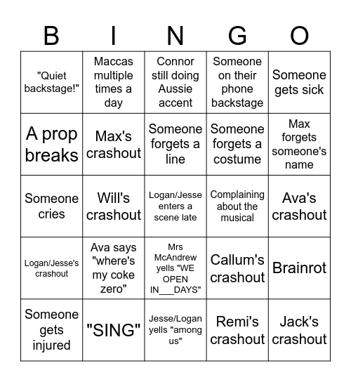 Production wrek Bingo Card