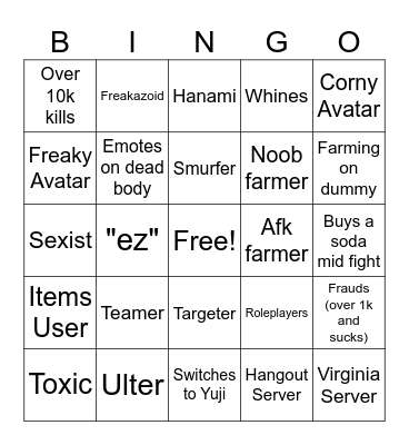 JJS Bingo Card