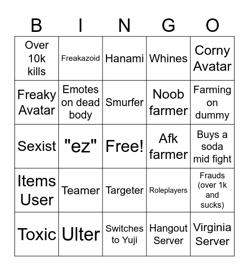 JJS Bingo Card