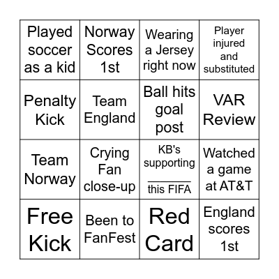 FIFA Fan Bingo Card