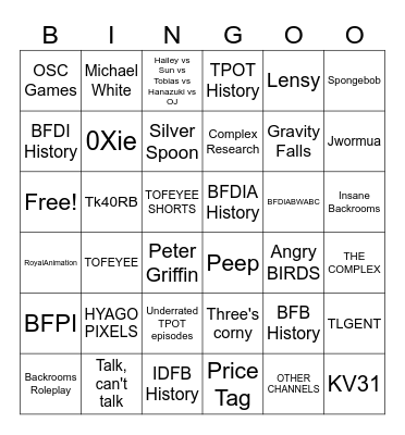 2 new BFDI Videos Bingo Card