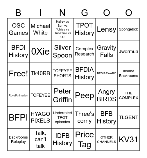 2 new BFDI Videos Bingo Card