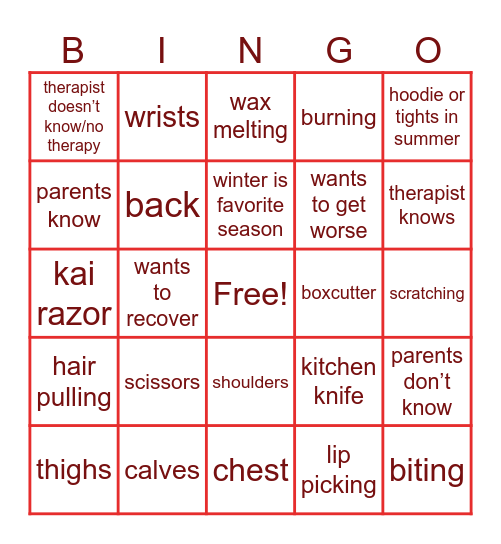 shtwt bingo Card