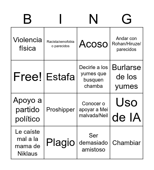 Untitled Bingo Card