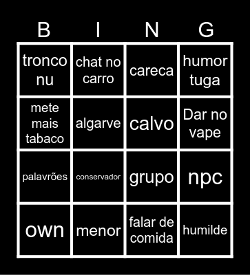 Bingo Tuga Bingo Card