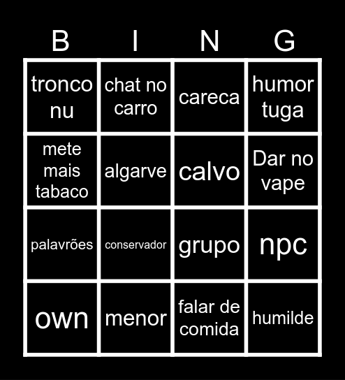 Bingo Tuga Bingo Card