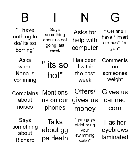 Gg ma Bingo Card