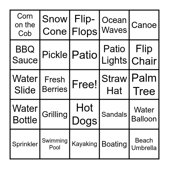 Summer Favorites Bingo Card