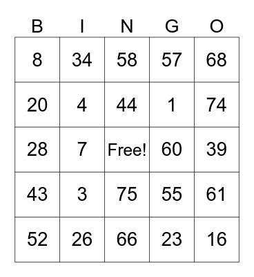 Untitled Bingo Card
