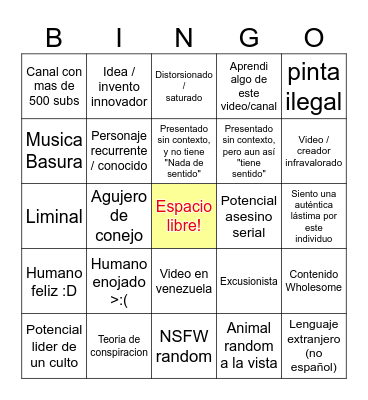 Papelera de youtube [ElWiki52] v0.1 Bingo Card
