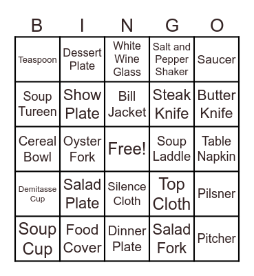 CORE 2 - Table Appointments Bingo Card