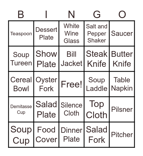 CORE 2 - Table Appointments Bingo Card