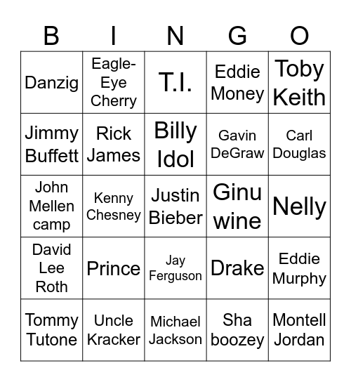 Bingo - Gentlemen Bingo Card