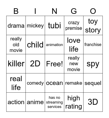 Random Movie Generator Bingo Card