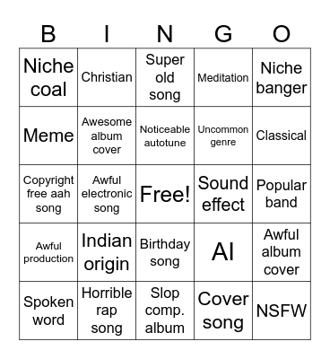Project random music Bingo Card
