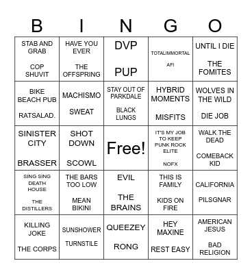 SF PUNK BINGO ROUND 1 Bingo Card