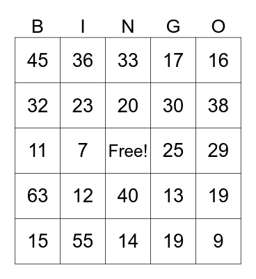 Untitled Bingo Card