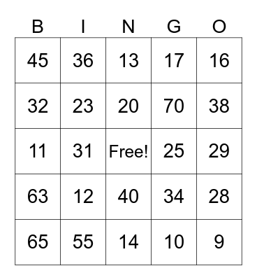 Untitled Bingo Card
