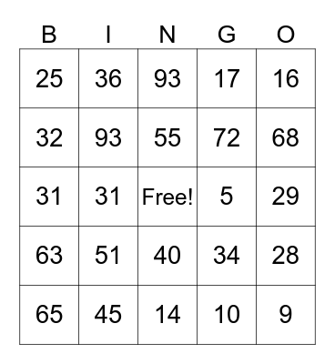 Untitled Bingo Card
