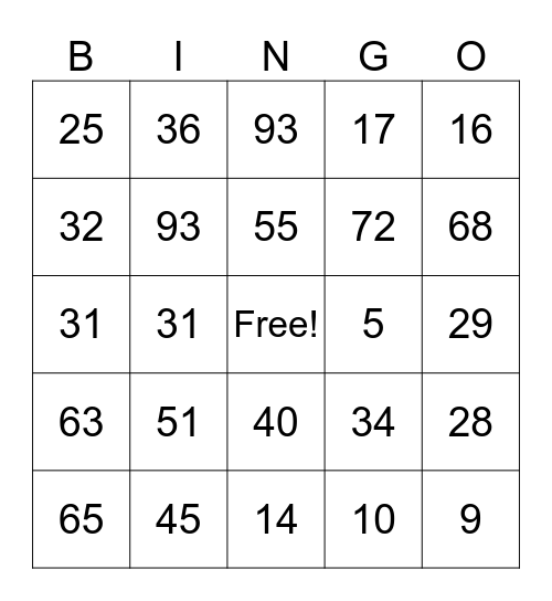 Untitled Bingo Card
