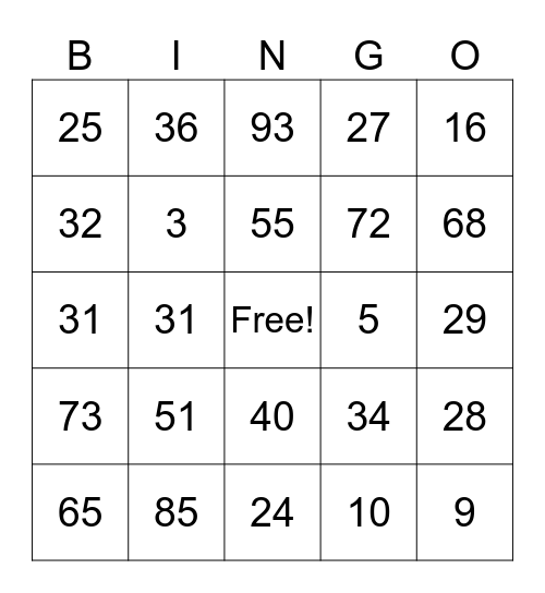 Untitled Bingo Card