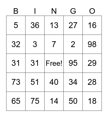 Untitled Bingo Card