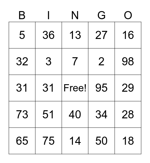 Untitled Bingo Card