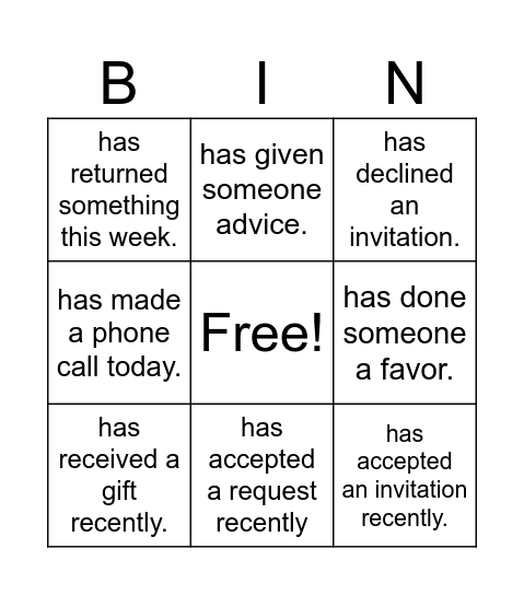 Untitled Bingo Card