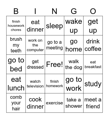 Actions bingo Card