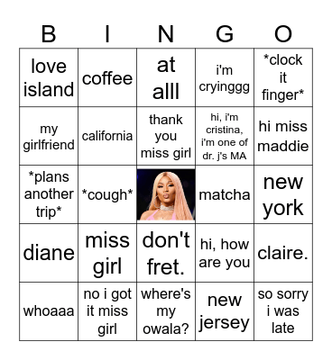 sinath and cristina's bingo card Bingo Card