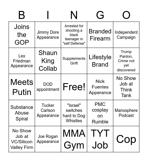 Graham Platner Grift Pivot Bingo Card