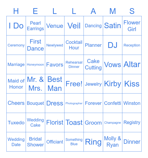 Bridal Bingo Card