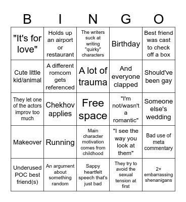 Romcom Bingo Card