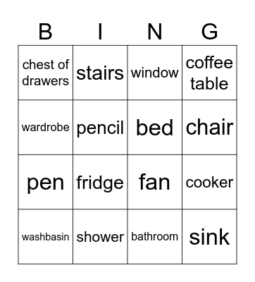 House and Furniture Bingo Card