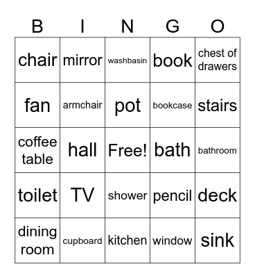 House and Furniture Bingo Card