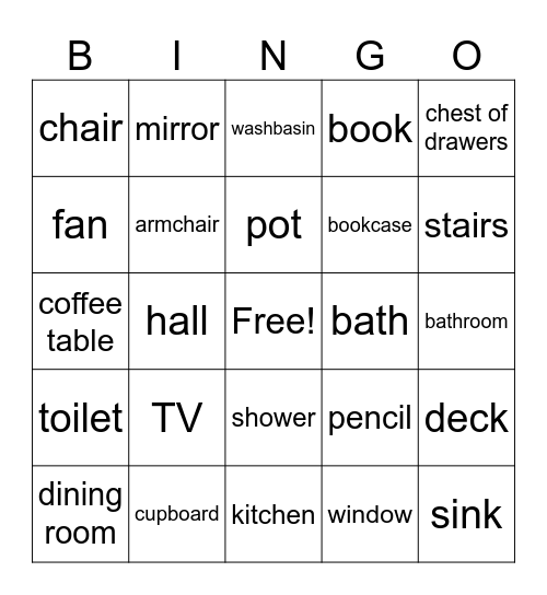 House and Furniture Bingo Card