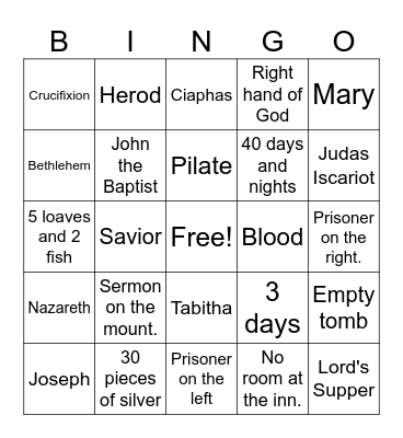 Jesus Bingo Card