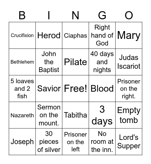 Jesus Bingo Card