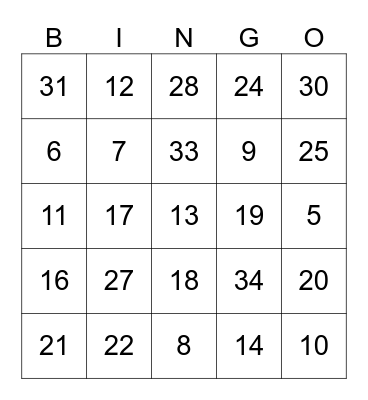 Untitled Bingo Card