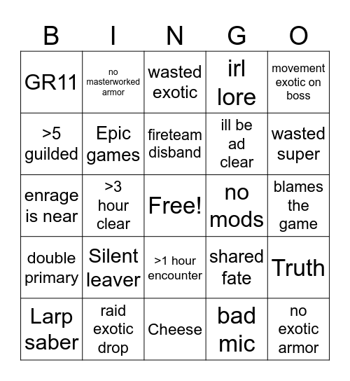 Untitled Bingo Card