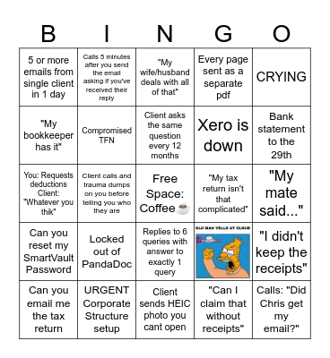 Tax Time Bingo Card