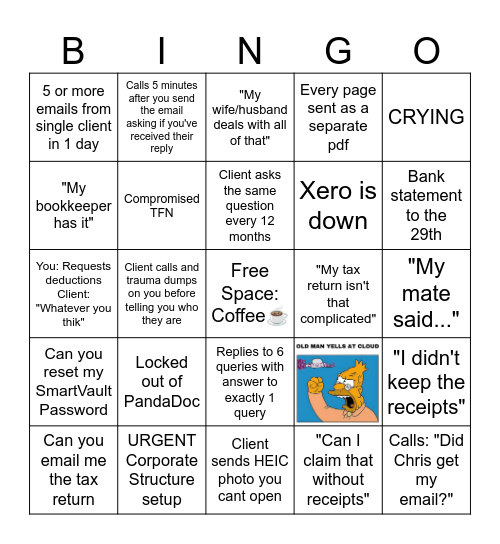 Tax Time Bingo Card